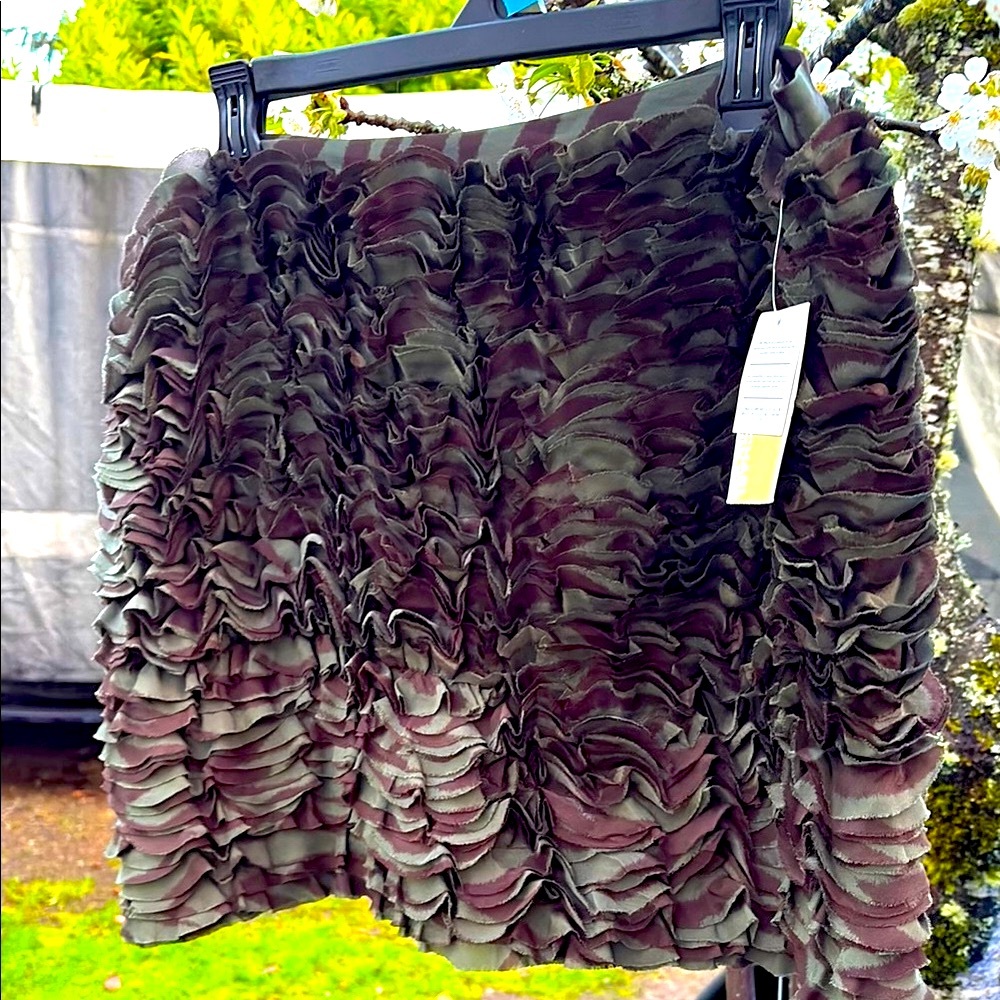 NWT Olive Zebra “Camo” Ruffle Mini Skirt
